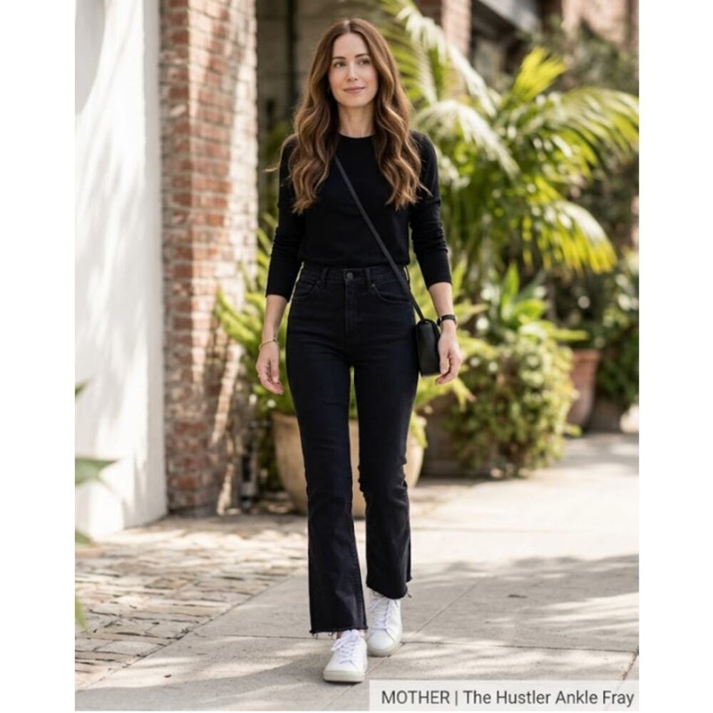 MOTHER The Hustler Ankle Fray Jeans Not Guilty Black 24 High Rise Bootcut 1117